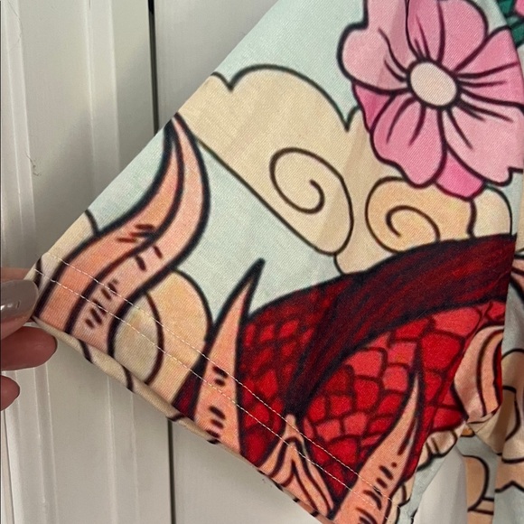 Dragon Print Women's Top - Red and Green - Picture 2 of 4